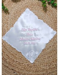 Cadeau de baptême magnifique : mouchoir en satin blanc blanc