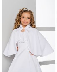 Cape de communion blanche en polaire avec col et pompons
