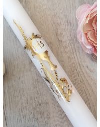 Bougie communion ou première communion avec croix et hostie or