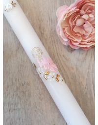 Bougie de baptême cierge bébé et petit noeud.