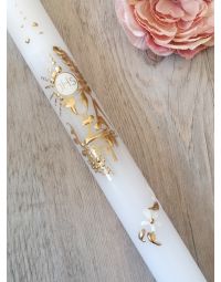 Bougie de communion avec calice et finition peinture en relief. or