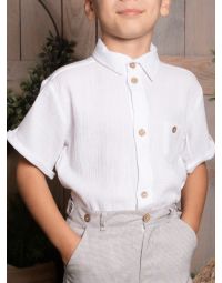 Chemise cérémonie garçon coton gaze blanc