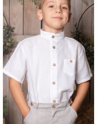 Chemise garçon en lin manches courtes