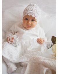 Robe crochet fillette bébé Robe de baptême en hiver blanche avec manches et bonnet