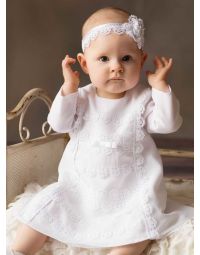 Robe de baptême manches longues avec dentelle pour bébé fille