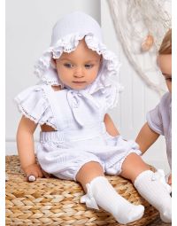 Barboteuse de baptême ou mariage en coton gaze + béguin ​