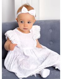 Robe baptême mariage blanche broderie anglaise pour petite fille de 3 mois à 24 mois