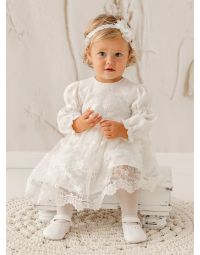Robe de baptême bébé fille manches longues dentelle – Élégance et confort tout en finesse