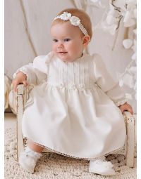 Robe de baptême hiver manches longues pour bébé fille ivoire – élégante et chaude