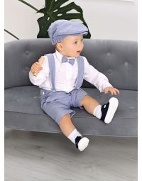 Vêtement de mariage garçon et bébé blanc et bleu