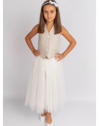 Tenue enfant mariage bohème : jupe longue tutu et bustier ivoire écru