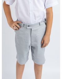 Bermuda lin gris bleu pour enfant garçon de 2 à 16 ans.