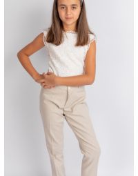 Tenue mariage pantalon lin et top dentelle pour fille