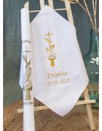 Cadeau de communion pas cher : mouchoir + cierge personnalisable