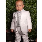 Costume bapteme blanc et gilet lin gris bébé garçon