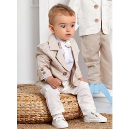 Costume En Lin Beige Pour Enfant - Taille 2 Ans - Ensemble 5 Pièces - Pour Mariage/baptême - Neuf