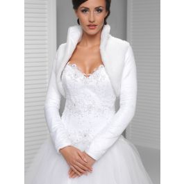 Ossadress Boléro Mariage Fourrure Synthétique Manches Longues - Veste Légère Mariée Blanche