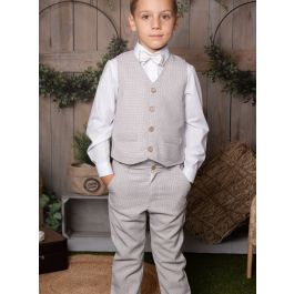 Costume Baptême Garçon 4 Pièces HULIJA - Chemise Blanche + Gilet + Pantalon + Cravate - 100% Coton Élégant Smoking Bébé 9 Mois à 6 Ans