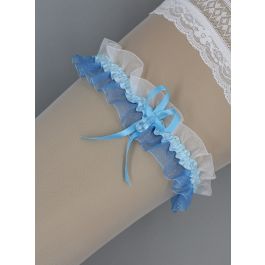 Lot De 4 Jarretelles De Mariage Bleues Et Blanches - Dentelle, Perles - Taille Ajustable 40-60 Cm - 6