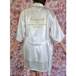 Peignoir mariée en satin blanc personnalisé nuisette