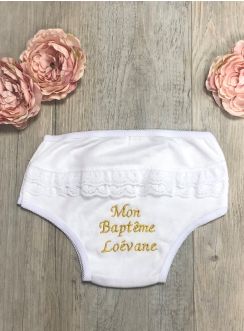 Culotte fille brodée Mon Baptême et personnalisable