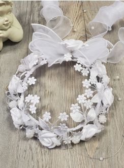 Couronne de baptême bébé fille blanche fleurs dôme