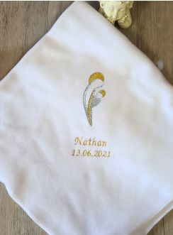 Couverture baptême Broderie Vierge et l'Enfant - Personnalisable