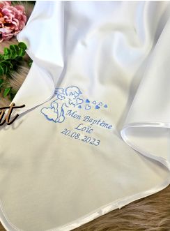 Linge de Baptême satin Ange coeur personnalisable
