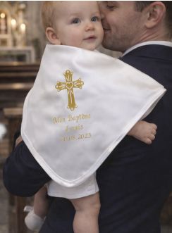 Tissu blanc de Baptême Satin avec Croix
