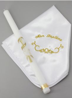 Cadeau de baptême fille ou garçon : bougie + linge blanc
