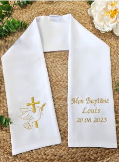 étole de baptême croix et colombe doré