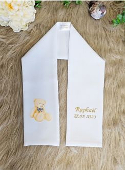 Étole de Baptême Personnalisable avec Ourson – Broderie Prénom & Date