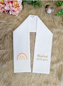 Étole de Baptême Personnalisable avec Arc-en-Ciel – Broderie Prénom & Date