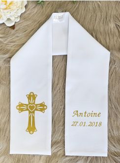 étole de baptême ou communion avec croix