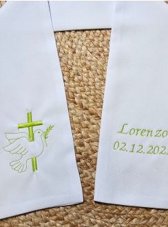 Etole de baptême Croix et Colombe personnalisable