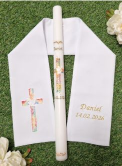 Set étole et cierge avec croix chrétienne peinte