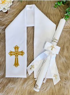 Set Cadeau Baptême ou Communion – Étole et Cierge Personnalisables