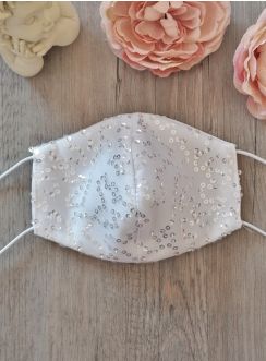 masque tissu mariage avec perle sequins