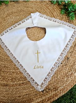 Bavoir bébé original dentelle Anaé - Personnalisable Blanc