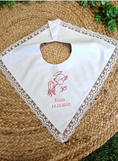 Bavoir baptême dentelle Ange prieur personnalisable
