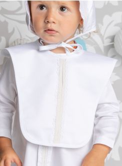 Bavoir bébé coupe longue avec dentelle fil doré. blanc
