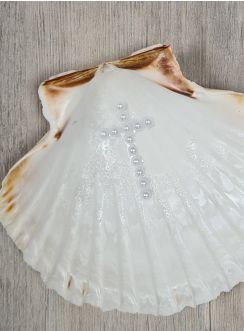 Coquille de baptême Croix en perle