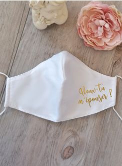 Masque tissu brodée "Veux tu m'épouser" et personnalisable
