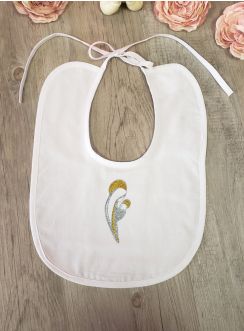 Bavoir baptême coton brodé Vierge et l'enfant personnalisable