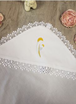 Linge blanc baptême carré " Vierge et l'enfant " personnalisable