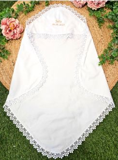 Linge lange carré  dentelle large - Personnalisable Blanc
