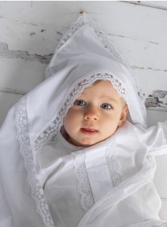 Linge lange carré dentelle fine Anaé - Personnalisable Blanc
