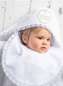 Linge baptême capuche collection " Olivier et Croix" - Personnalisable
