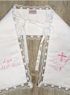 Etole baptême dentelle broderie Croix et Colombe - Personnalisable