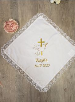 Mouchoir blanc " Croix et Colombe " personnalisable